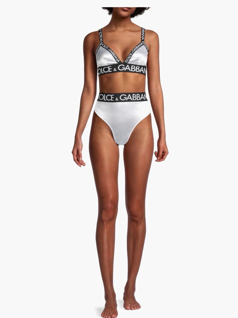 Dolce & Gabbana Black White Logo High Waisted Bikini Set XS/S Swimsuit
